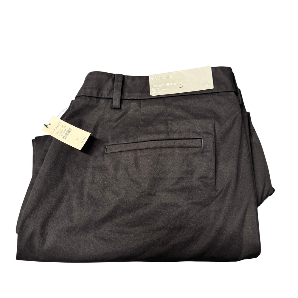 Talbots Pants Womens 14 (36x22 ACTUAL) Perfect Skimmer Black Pedal Pusher NEW
